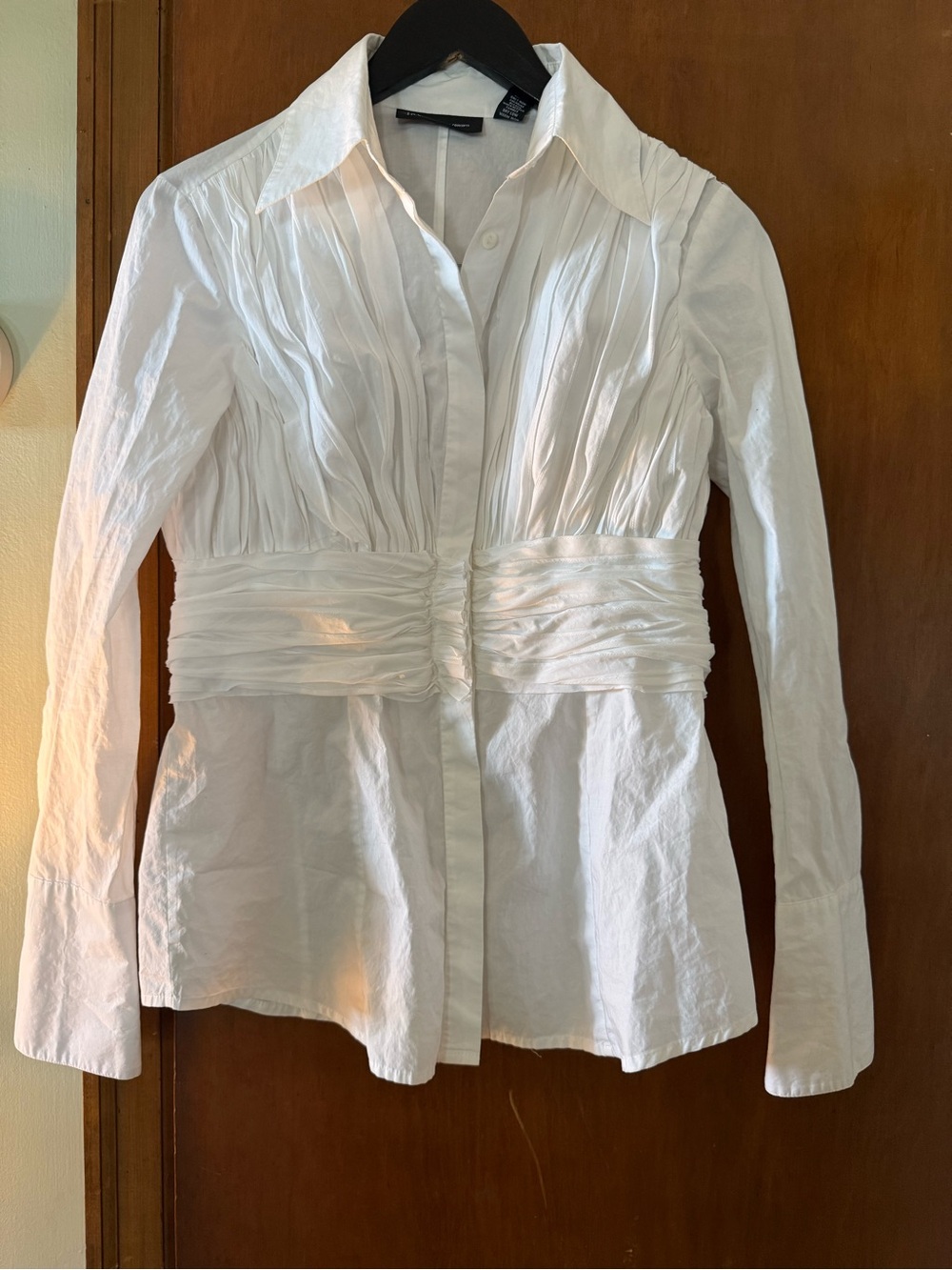INC International Concepts White Ruched Waist Button-Up Shirt